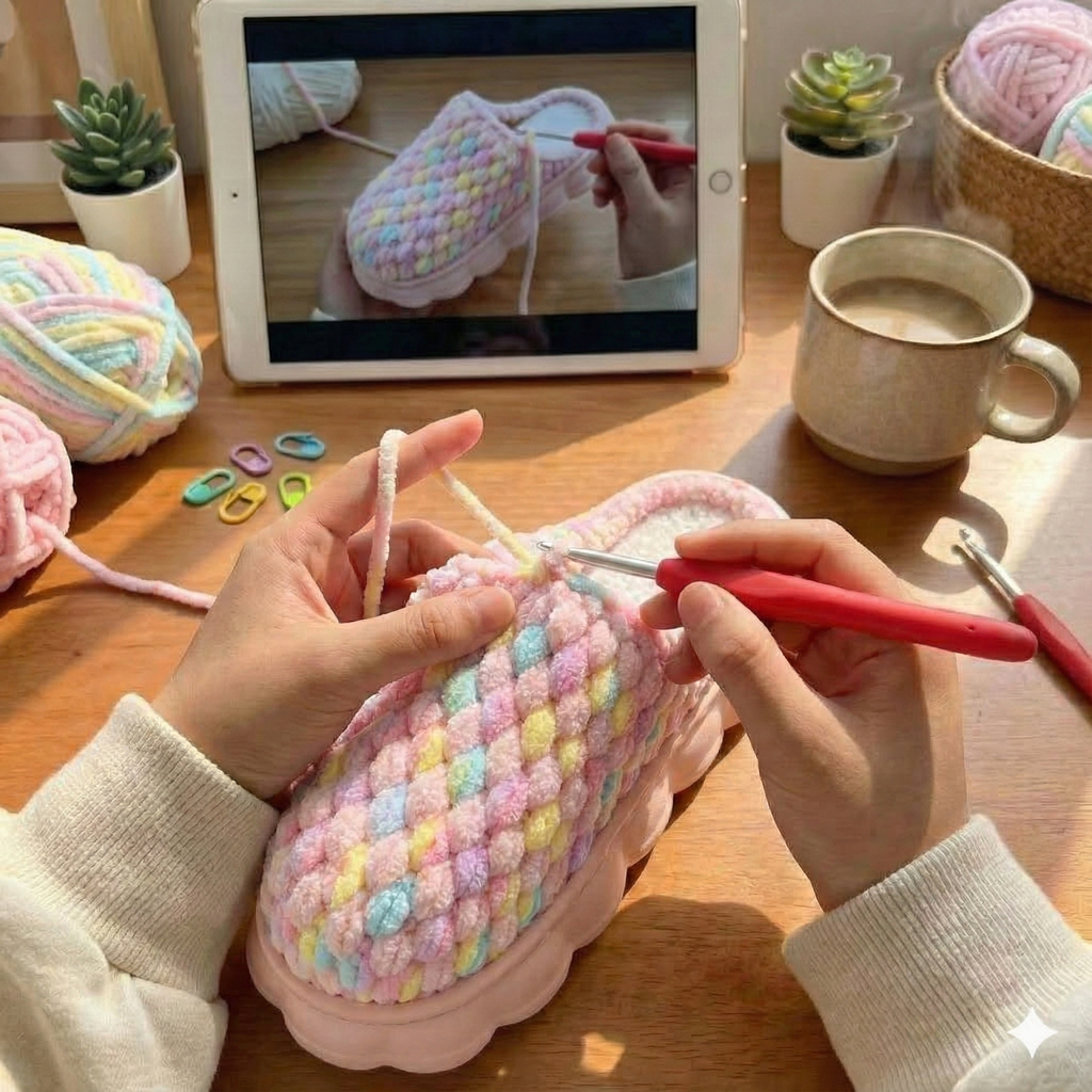 Make Your Own "Cotton Candy" Cloud Slippers 🍬 Pink & Pastel DIY Crochet Kit - Super Easy & Cozy