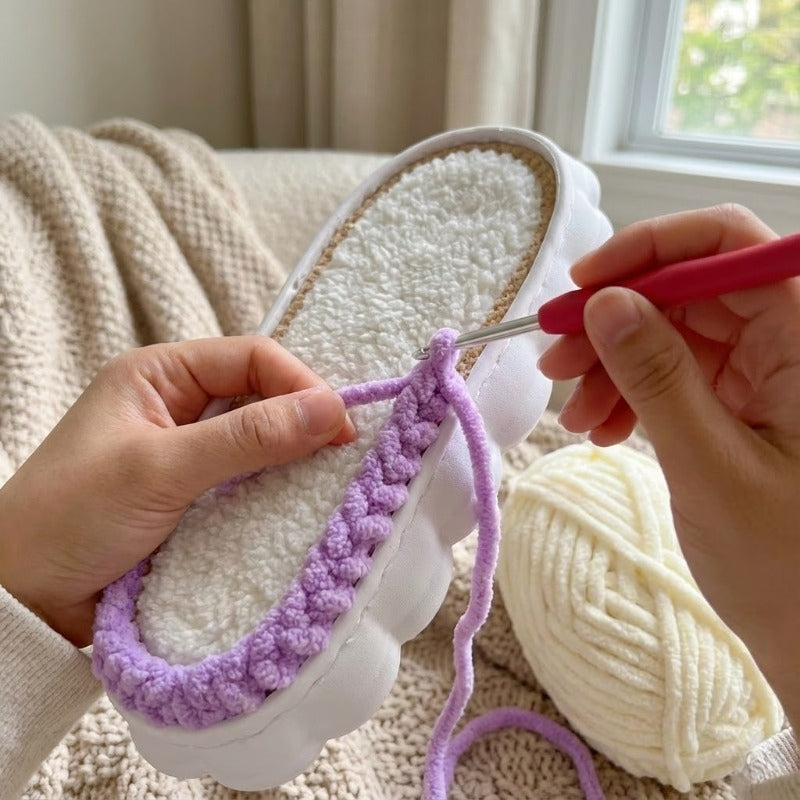 DIY Crochet Slipper Kit for Beginners - Chunky Yarn Cloud Slippers with Rubber Soles & Video