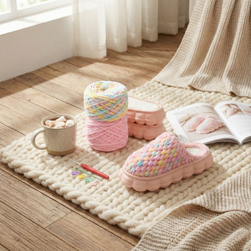 Make Your Own "Cotton Candy" Cloud Slippers 🍬 Pink & Pastel DIY Crochet Kit - Super Easy & Cozy