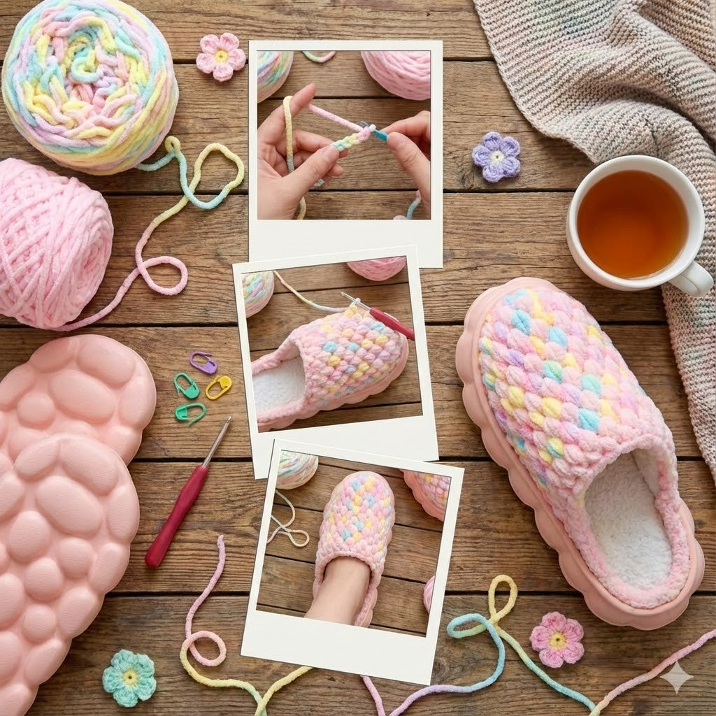Make Your Own "Cotton Candy" Cloud Slippers 🍬 Pink & Pastel DIY Crochet Kit - Super Easy & Cozy