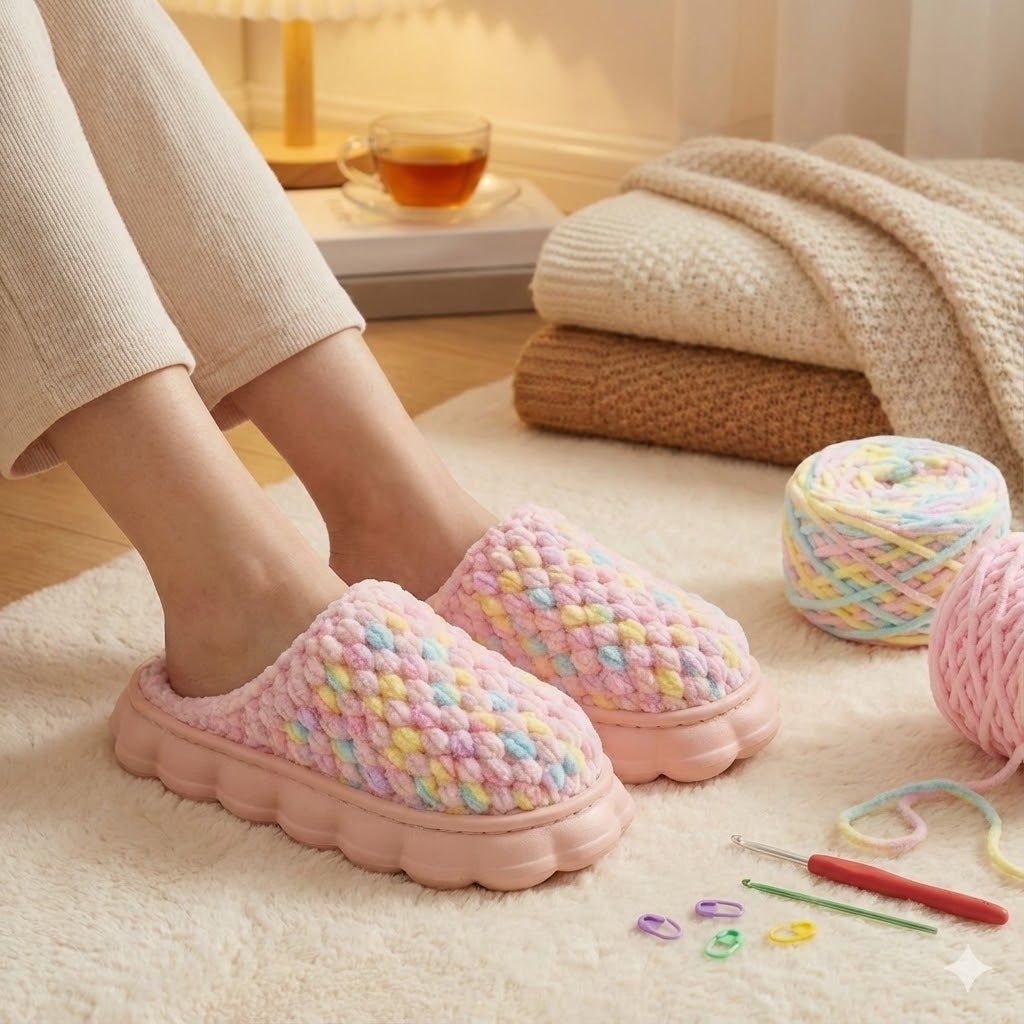 Make Your Own "Cotton Candy" Cloud Slippers 🍬 Pink & Pastel DIY Crochet Kit - Super Easy & Cozy