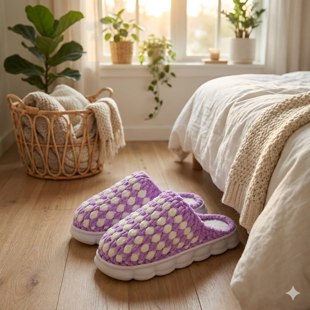 DIY Crochet Slipper Kit for Beginners - Chunky Yarn Cloud Slippers with Rubber Soles & Video